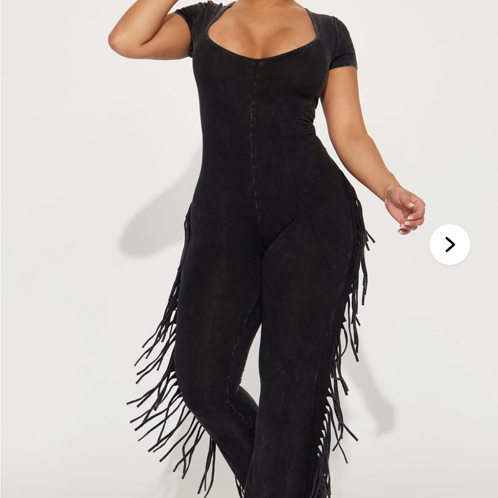 Fringe Detail Black Jumpsuit